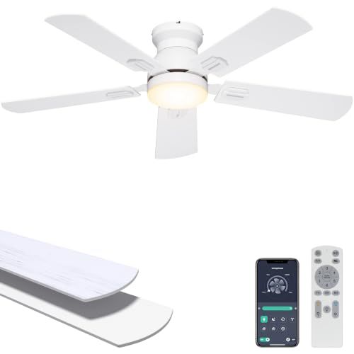 Ohniyou 42'' Low Profile Ceiling Fan with Lights, Remote/APP Control, White