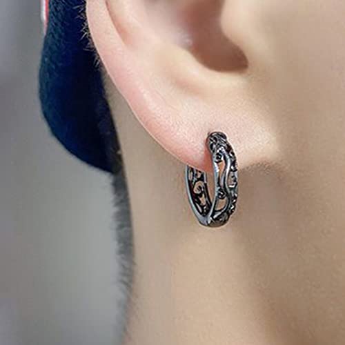 Generic 1 Pair Vintage Filigree Dragon Hoop Earrings Gothic Punk Dragon Animals Hollow Hoop Cuff Earrings Huggie Hoop Earrings For Mens Womens Small Round Dangle Loop Dragon Earring, Black, 1.6X0.4Cm #TOP2