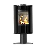 KRATKI Kaminofen aus Stahl mit Sockel Erik 5,5 kW Ø 150 mm – Freistehender Holzofen, effizient & umweltfreundlich, Clean-Glass-System und Termotec - ECODESIGN, BImSchV 2 - Moderne Optik, schwarz