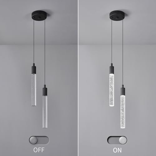 Image of Modern Light Fixture Kitchen Island Pendant Light Dimmable LED Black Pendant Lights Mini Crystal Pendant Lighting for Bedroom Dining Room Living Room(2-Light )