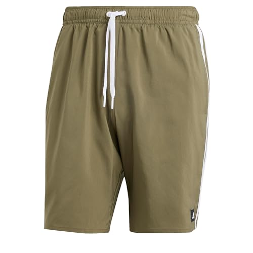 adidas Men's Standard 3-Stripes CLX Swim Shorts, Olive Strata/White, Small