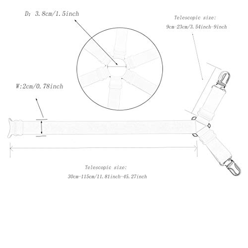 Acoser Betttuchspanner,Spannbetttuch Halter,6 Seiten Dreieck,Lange Einstellbar Kreuz und quer Bettwäsche, Fit für alle Bettwäsche, Tabelle (Weiß) - Image 7