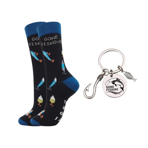 ZWWOGE Set Regalo Pesca Uomo, Calzini Antiscivolo «Fishing» e Portachiavi,