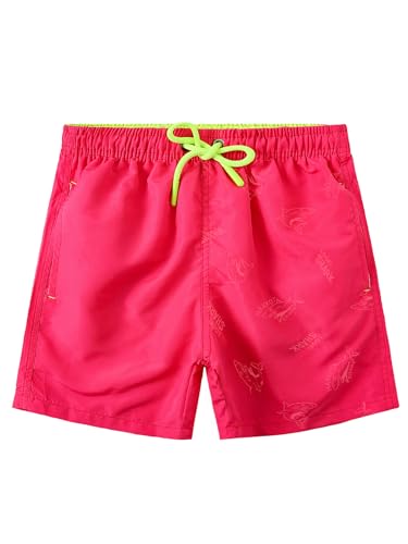 Image of SERENYOU Boys Swim Shorts Water Activated Patterns Beach Trunks Mesh Lining Boardshorts Hot Pink 11-12 Years