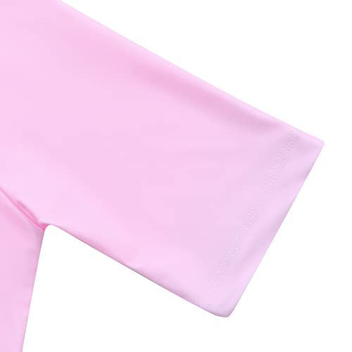 Geru Girls One Piece Swimsuits Zipper Short Sleeve Swimwear Water Sport Shorts Bathing Suits 7-8Y Pink #TOP5