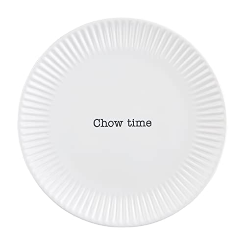 Mud Pie Circa Melamine Salad Plate, White, Chow Time, 7.5" dia