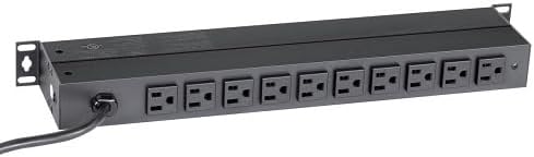 PH15A10S Power Distribution Unit, Horizontal, 1U RMS, 15A, 10 Output Receptacles, On/Off Switch, Breaker, 10' Power Cord