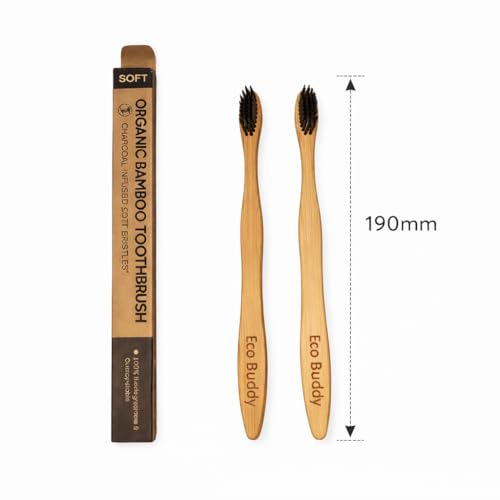Image of NATURE CURE WOODWORKS Bamboo Toothbrush With Charcoal Activated Soft Bristles - Pack of 2 | For Fungus Protection | Bpa Free, Biodegradable And Compostable Handle | Eco-friendly |