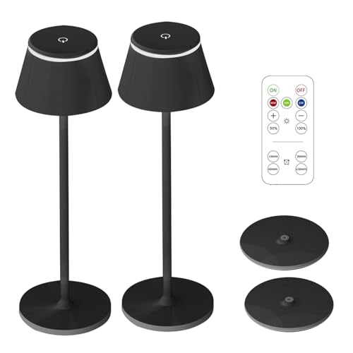 Neoglint Dimmable LED Battery Table Lamp, with USB Charging Station, Supports Type C, Wireless Table Lamp, Touch Control, with Remote Control, IP54, 3 Colour Temperatures Brightness Adjustable, Black