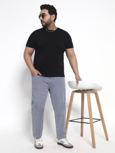 Image of Cotton Comfort Fit Jeans for Men | Full-Length Solid Denim Pants with Button Closure, Embroidered Design, Mid-Rise Casual Trousers for Daily | Classic Jeans for Office Bottoms (DI-249)