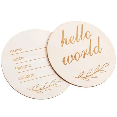 GATHINESS Letreros Redondos de Madera Minimalistas para Anunciar el Nacimiento del Ñiño, 2 Piezas Nombre Personalizado y Función para Capturar Fotos