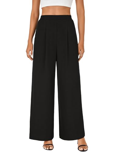 Rooscier Women's Wide Leg Pants Loose Fit High Elastic Waisted Pleated Front Casual Long Trousers with Pockets2