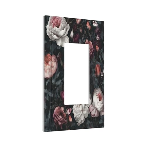 Decorative Outlet Covers Rustic Big Pink Flowers White Peony Floral 1 Gang Single Decora Gfci Device Light Switch Covers Plate 1 Rocker Wall Plate Jumbo Faceplate