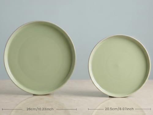 Image of Bodhi House 6-Piece Ribbed Porcelain Dinner Set for 2 with 2 Dinner Plates, 2 Quarter Plates & 2 Katori, Microwave & Dishwasher Safe, Chip Resistant Crockery Set for Home, Dining & Gifting, Tea Green