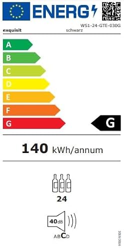 Foto von Exquisit Weinkühler WS1-24-GTE-030G schwarz | 66 l Nutzinhalt | Schwarz | Wein | Kühlen | Holzablagen | Display | LED Licht