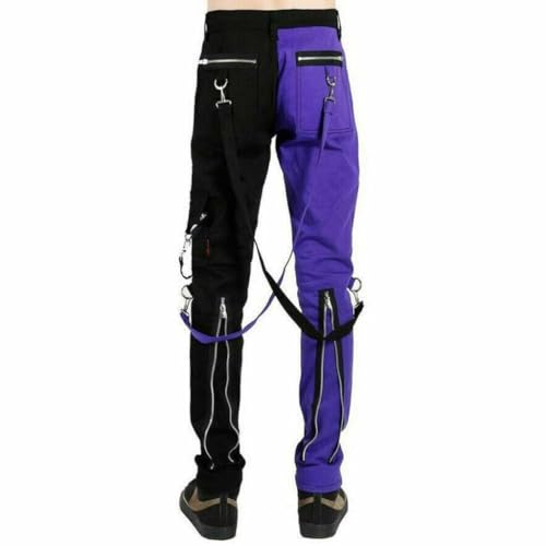Gothic Split Leg Bondage Pant Rock Hard Trouser Heavy Weight Black/Purple2