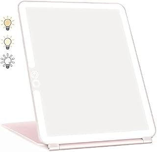 WEILY Portable Travel Makeup Mirror with 72 LED Lights, Touch Screen Three Colors Adjustable Lighted Makeup Mirror, 2000 mAh USB Rechargeable Lighted Vanity Mirror, Ultra-Thin Compact Travel Mirror
