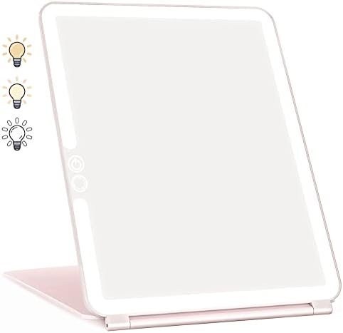 WEILY Portable Travel Makeup Mirror with 72 LED Lights, Touch Screen Three Colors Dimmable Lighted Makeup Mirror, 2000 mAh USB Rechargeable Lighted Vanity Mirror,Compact Foldable Travel Mirror