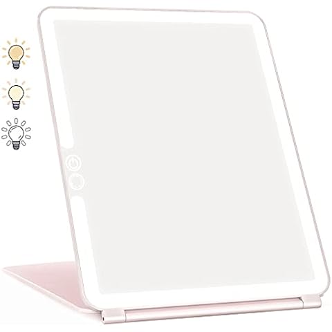 WEILY Portable Travel Makeup Mirror with 72 LED Lights, Touch Screen Three Colors Adjustable Lighted Makeup Mirror, 2000 mAh USB Rechargeable Lighted Vanity Mirror, Ultra-Thin Compact Travel Mirror Cover