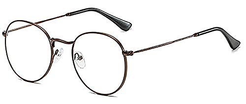 Klassische Runde Blaulichtfilter Brille Ohne Stärke Metall Rahmen Retro Brillenfassungen Nerdbrille Unisex, Brown Anti,blue Light