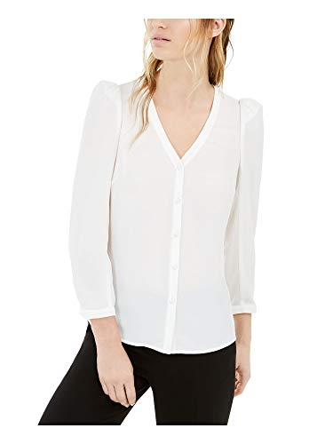 Bar Iii Women's Puff-Sleeve Button-Up Blouse White Size 12 #TOP26