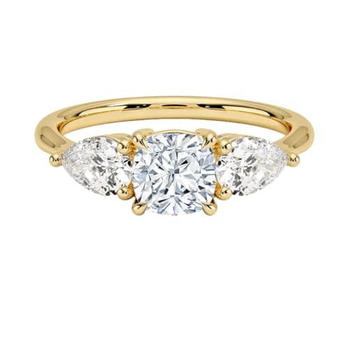 1 CT Cushion Cut Lab Grown Diamond Luxe Three Stone Engagement Ring