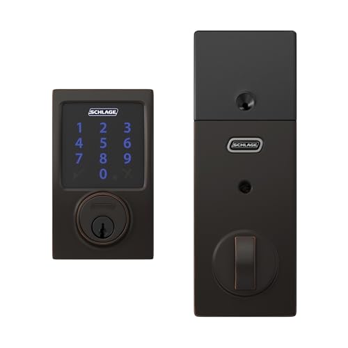 Image of Schlage Connect Smart Deadbolt Lock with Century Trim, Aged Bronze | Keyless entry door lock, Touchscreen keypad deadbolt, Z-Wave Plus smart lock, Ring alarm compatible, Easy install, BE469