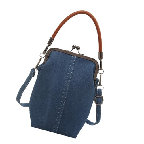 Women Bag Trendy Shoulder Bag Kiss Lock Handbag Phone Bag Fashion Crossbody Bag Top Handle Bag Denims Commuting Bag