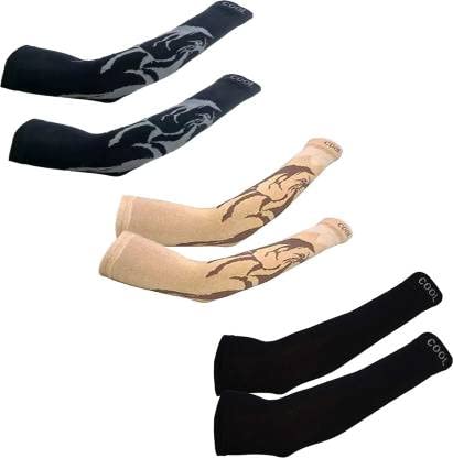 Buyra Cotton Arm Sleeve for Men & Women with Tattoo (Pack of 3) Riding Gloves (Black, Skin)