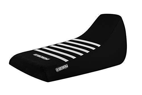 Enjoy Mfg Seat Cover - Compatible Fit for 1983-2010 Yamaha PW80 / PW 80 - All Black/White Ribs #180