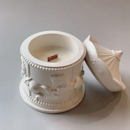 Image of Kitty Cat Aesthetic Soy Wax Scented Candles | Reusable Concrete Sea Shell Jars | Vanilla Aroma | 12+ Hours Burn Time | Perfect Home Decor for Bedroom, Office & Hostel (Carousel Luxe)