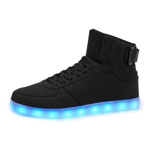 OEKLA Unisex LED Light Up Shoes, Fashion High Top LED Sneakers USB Rechargeable Glowing Luminous Shoes for Men, Women, Teens (Black, Adult, Men, 8, Numeric, US Footwear Size System, Medium)