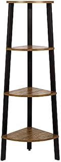 Meerveil Corner Shelf Unit, Wooden Corner Ladder Shelf for Bathroom Living Room Bedroom Kitchen, 4-Tier Storage Rack, Industrial Rustic furniture Corner Bookcase, Brown and Black