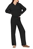 Pink Queen Women's 2 Piece Sweater Outfits Set Pullover Hoodie Top Wide Leg Pants Knit Sweat Suit Lounge Sets Black M