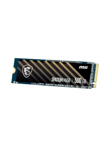 Image of MSI SSD SPATIUM M450 PCIe 4.0 NVMe M.2 500GB V1 - Internal Solid State Drive, up to 3600 MB /s Read & 2300 MB /s Write, PHISON E19T Controller, 3D NAND, Built‑In Data Security, 5‑Year Warranty (300 TBW)