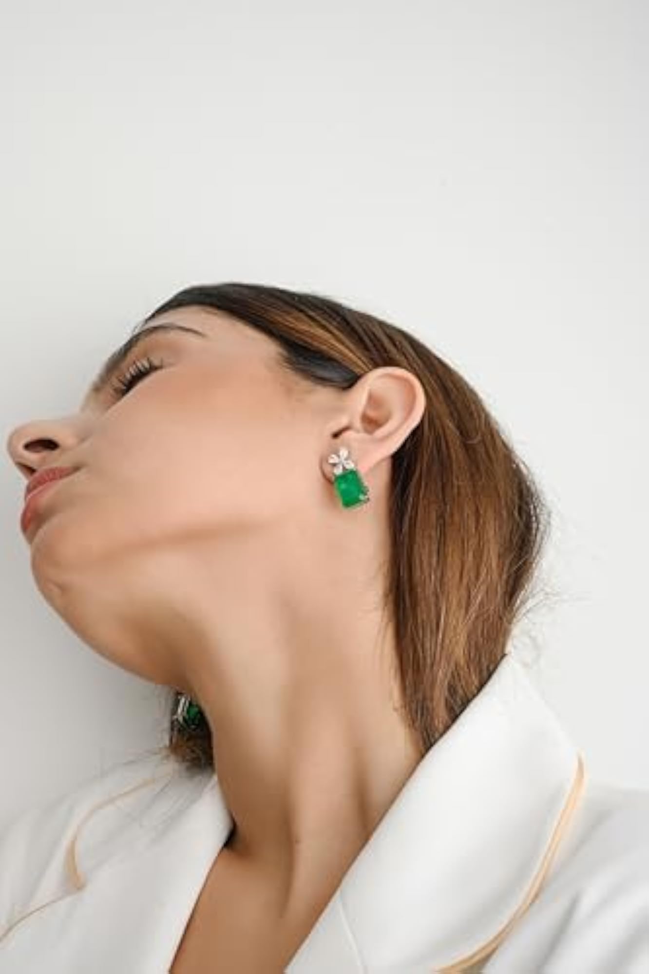 Women's 925 Sterling Silver Cubic Zirconia Emerald Drop Stud Earrings