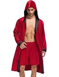 SWOMOG Men's Kimono Soft Satin Robe with Hood Silky Long Sleeve Pajamas Bathrobes