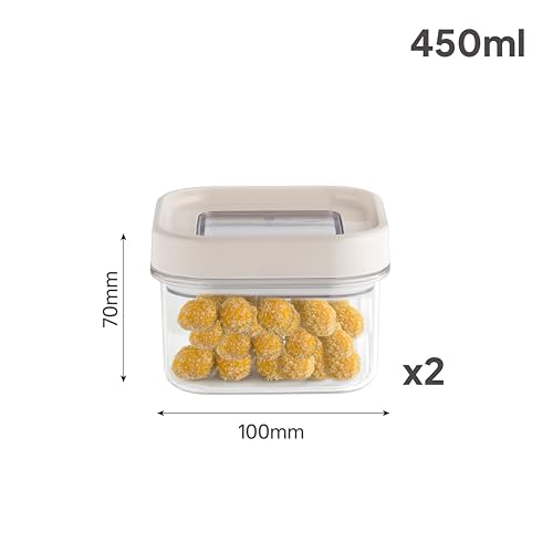 Image of CELLO Airlock Square Pet Storage Jar for Kitchen Set of 2 Pcs 450ml Transparent | Freezer & Fridge Safe Stackable Airtight Kitchen Storage Container Jar Set for Bread Cereal Coffee Fruits Pasta Spices