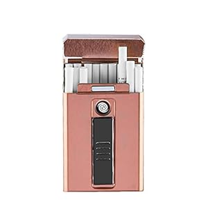 FUfIzU Metalen Sigarettenkoker Doos Met Elektronische Aansteker USB Draagbare Plasma Tungsten Aansteker Waterdichte Houder 20 Stks Slanke Sigaretten,Roze