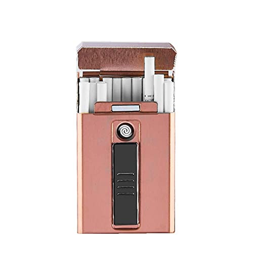 FUfIzU Metalen Sigarettenkoker Doos Met Elektronische Aansteker USB Draagbare Plasma Tungsten Aansteker Waterdichte Houder 20 Stks Slanke Sigaretten,Roze