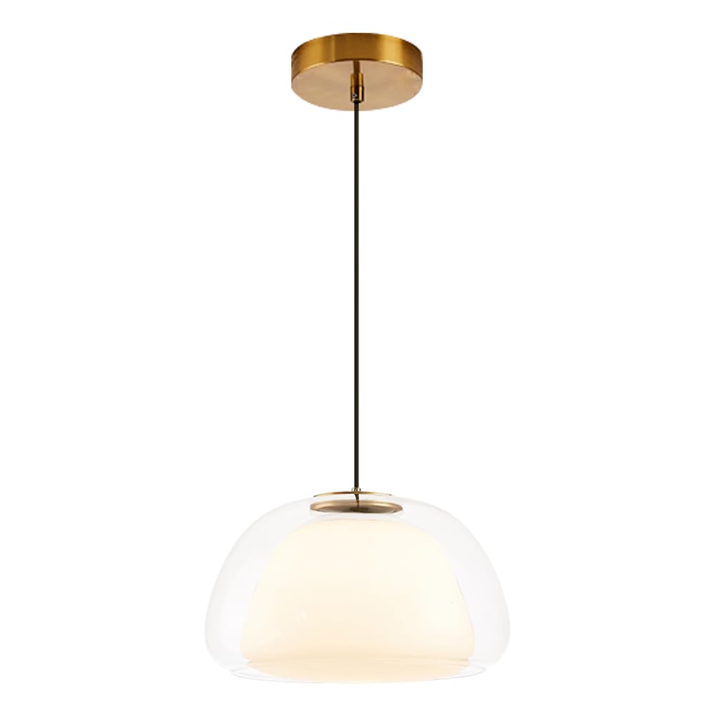 TTBDDDYH Creative Double Glass Hanging Lamp, French Minimalist Style Hanging Lamp, E26 Light Source Single Chandelier, Kitchen Island Living Room Bedroom Decoration Light Fixtures