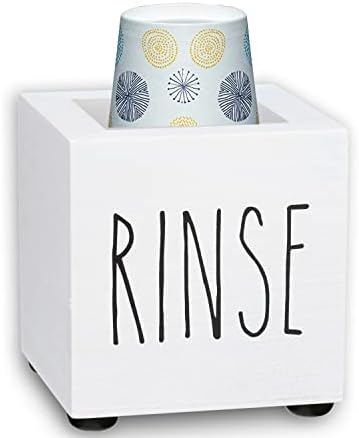 Bathroom Cup Dispenser - Wooden 3/5oz Mouthwash Cups Holder, Paper Cup Rinse Organizer, Disposable Papercup Wood Storage Box for Bathroom Decor Kitchen, Party with Protective Bottom Pads (White)
