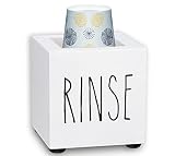 Bathroom Cup Dispenser - Wooden 3/5oz Mouthwash Cups Holder, Paper Cup Rinse Organizer, Disposable Papercup Wood Storage Box for Bathroom Decor Kitchen, Party with Protective Bottom Pads (White)