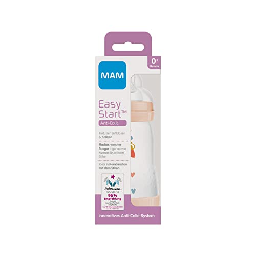 Foto von MAM Easy Start Anti-Colic Babyflasche (260 ml), Milchflasche mit innovativem Bodenventil gegen Koliken, Baby Trinkflasche mit Sauger Größe 1, ab der Geburt, Schildkröte