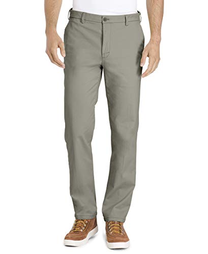 IZOD Men's Saltwater Stretch Flat Front Straight Fit Chino (Discontinued by), Cinder Block Grey, 34W x 32L