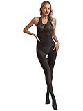 iiniim Women's Sexy Sleeveless Backless Bodystockings Full Body Footed Jumpsuit Bodysuit Pantyhose Black One Size