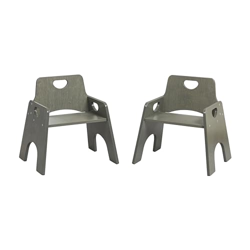 ECR4Kids Stackable Wooden Toddler Chair, 10in, Kids Furniture, Grey Wash, 2-Pack