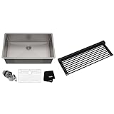Kraus KHU100-32 Standart PRO 16 Gauge Undermount Single Bowl Stainless Steel Kitchen Sink, 32 Inch and KRAUS Multipurpose Over-Sink Roll-Up Dish Drying Rack, Colander and Trivet in Black, KRM-10BLACK