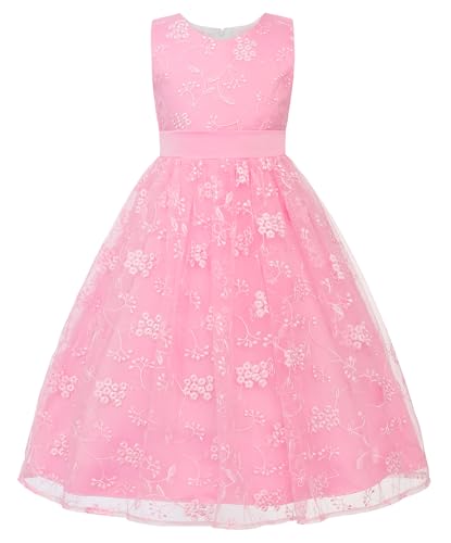 JerrisApparel Girl's Lace Floral Embroidery Dress Flower Girl Dress Sleeveless A-Line Tulle Gown