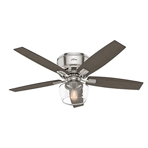 Hunter Fan Company, 53394, 52 inch Bennett Brushed Nickel Low Profile Ceiling Fan with LED Light Kit and Handheld Remote